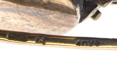 Gold and Diamond Ring, Sterling Silver Amethyst Necklace, and Gold Victorian Onyx Pin