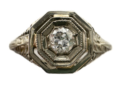 Gold and Diamond Ring, Sterling Silver Amethyst Necklace, and Gold Victorian Onyx Pin