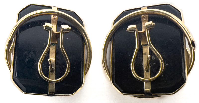Gold Onyx Earrings, Pair
