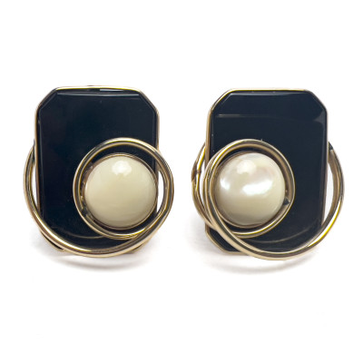 Image for Lot Gold Onyx Earrings, Pair