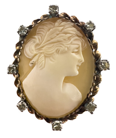 Gold Cameo and Diamond Ring and Cameo Earrings, Group of 3
