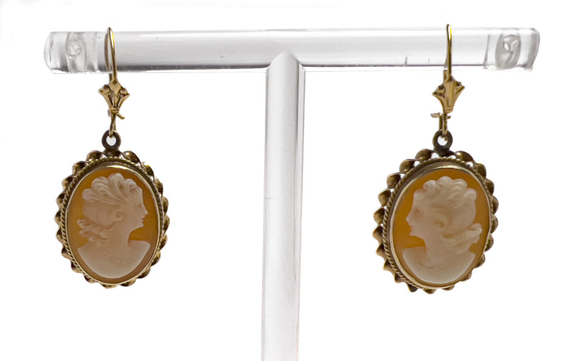 Gold Cameo and Diamond Ring and Cameo Earrings, Group of 3