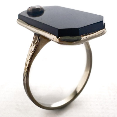 Gold and Diamond Bulova Watch and Gold, Onyx and Diamond Ring