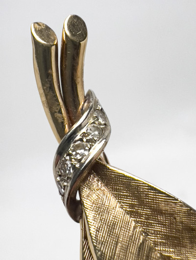 Gold and Diamond Leaf Brooch and Earrings