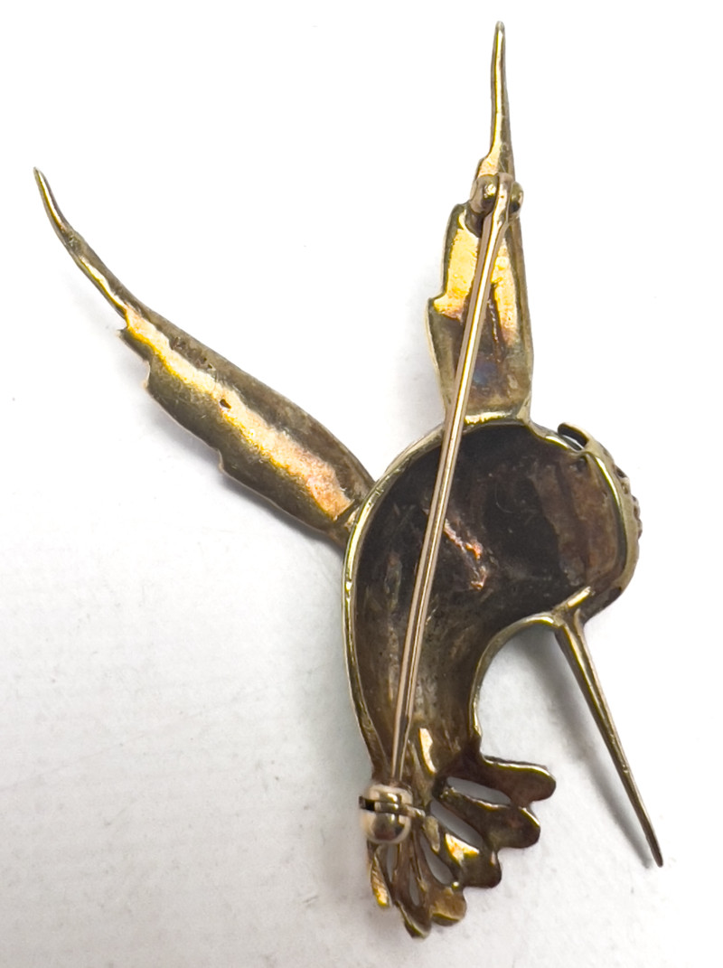 Gold, Enamel, and Tiger&apos;s Eye Hummingbird Pin