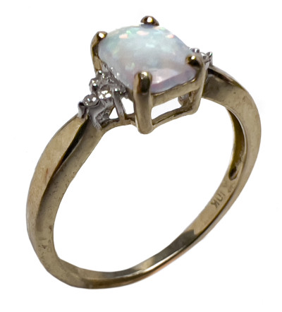 Gold Opal Earrings, Opal and Diamond Ring, and Cameo Pendant