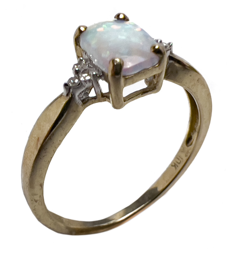 Gold Opal Earrings, Opal and Diamond Ring, and Cameo Pendant