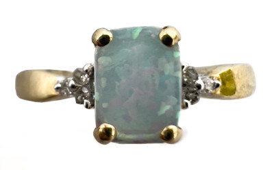 Gold Opal Earrings, Opal and Diamond Ring, and Cameo Pendant