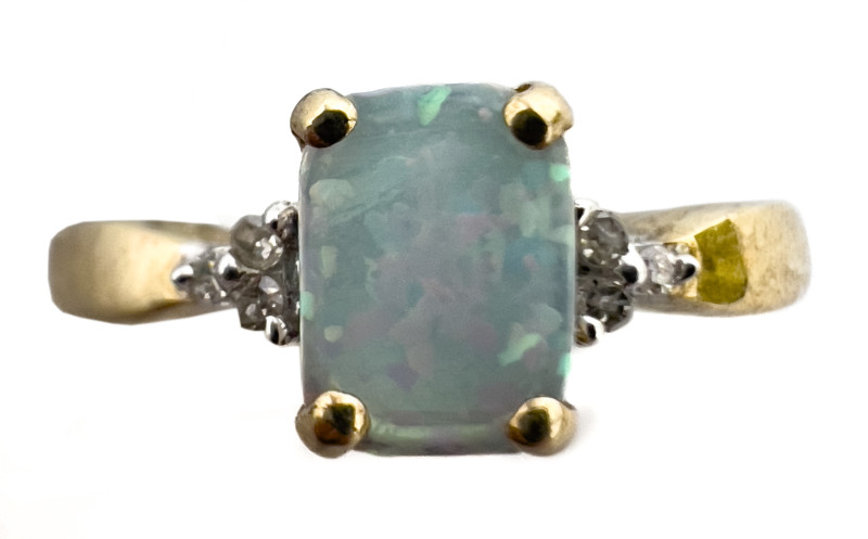 Gold Opal Earrings, Opal and Diamond Ring, and Cameo Pendant