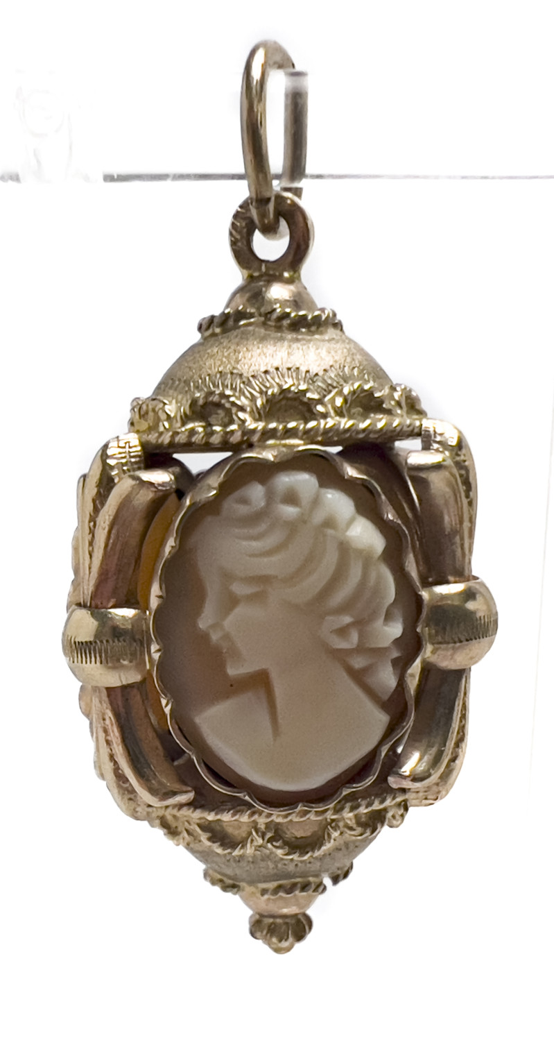 Gold Opal Earrings, Opal and Diamond Ring, and Cameo Pendant