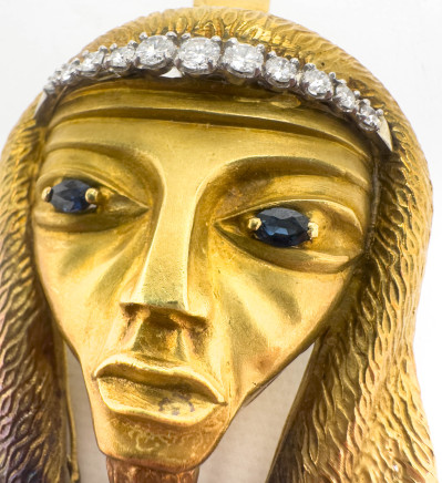 Gold, Diamond, and Sapphire Egyptian Pendant Brooch