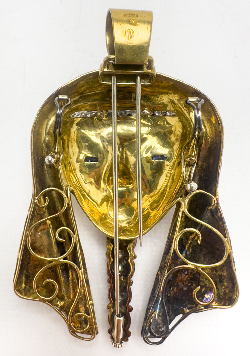 Gold, Diamond, and Sapphire Egyptian Pendant Brooch