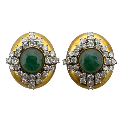 Image for Lot Boris LeBeau - Gold, Emerald and Diamond Earrings