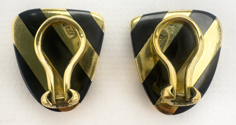 Tiffany &amp; Co. - Gold and Onyx Clip-On Earrings