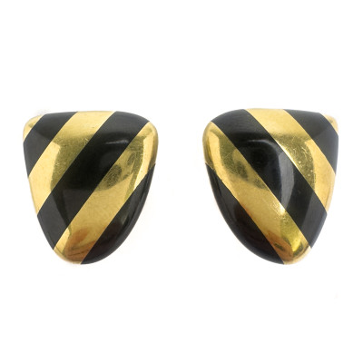 Image for Lot Tiffany & Co. - Gold and Onyx Clip-On Earrings