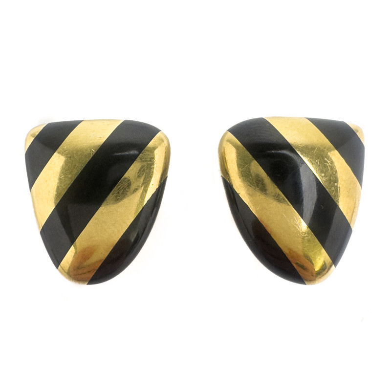 Tiffany &amp; Co. - Gold and Onyx Clip-On Earrings