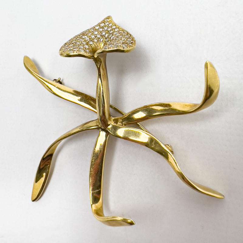 Angela Cummings - Gold Orchid Brooch with Diamond