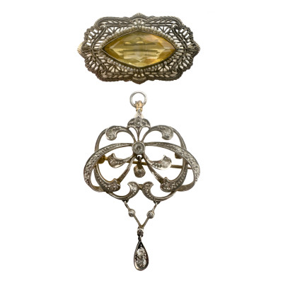 Image for Lot Two Victorian Gold Brooches with Diamonds, Spinel, and Pearls