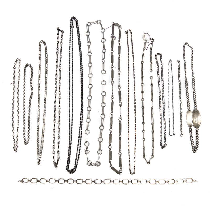 Sterling Silver Chains, Group of 14