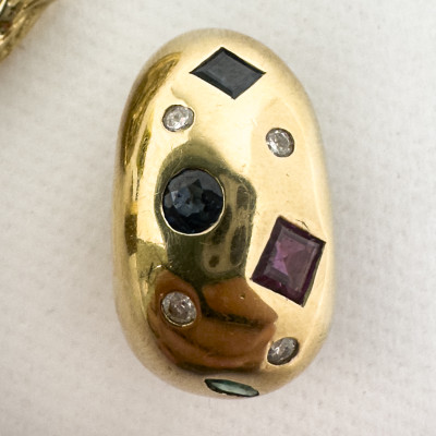 Gold Pendant, Cufflink, and Earring