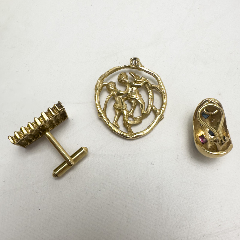 Gold Pendant, Cufflink, and Earring