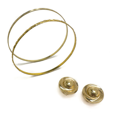 Image for Lot Gold Bangles and Earrings, Group of 3