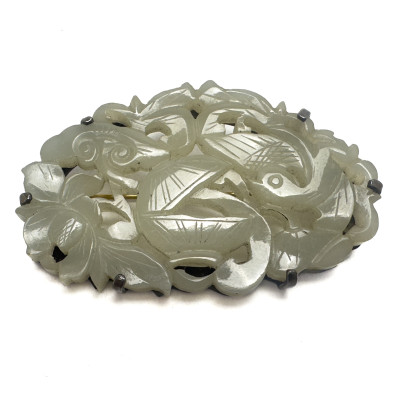 Image for Lot Jade and Sterling Silver Brooch