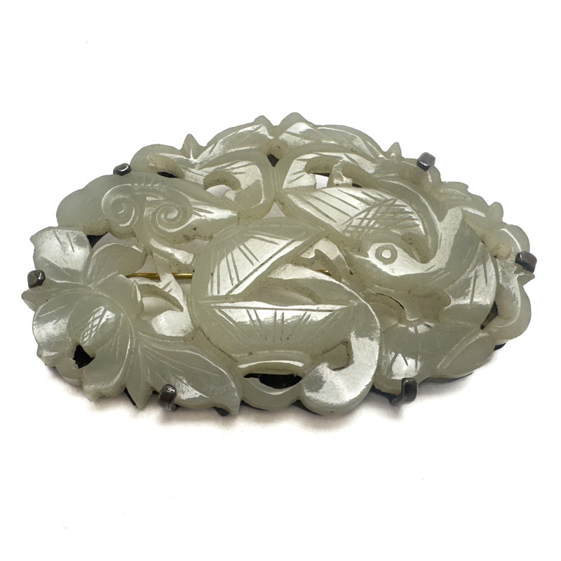 Jade and Sterling Silver Brooch