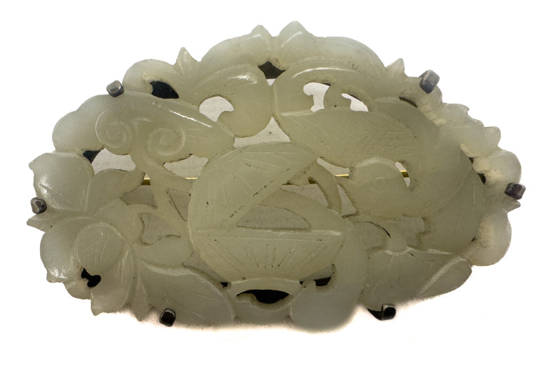 Jade and Sterling Silver Brooch
