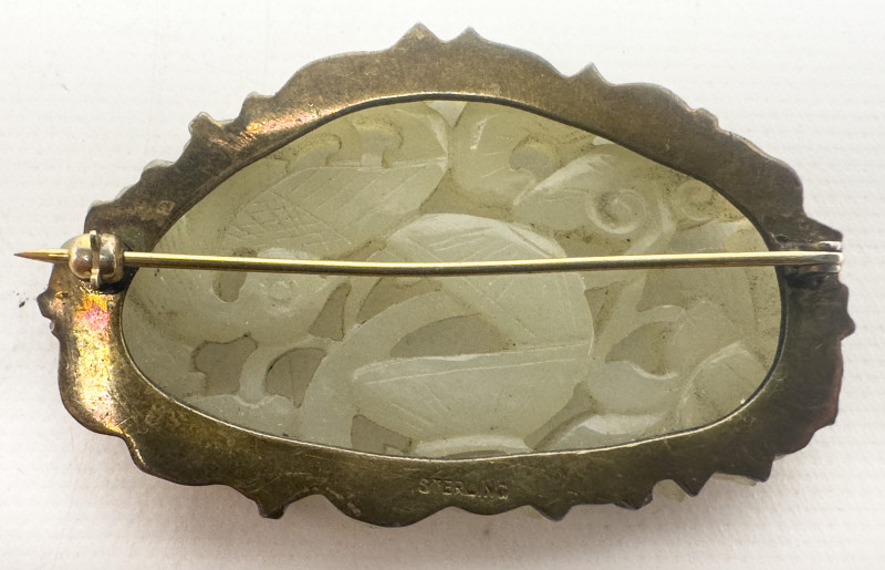Jade and Sterling Silver Brooch