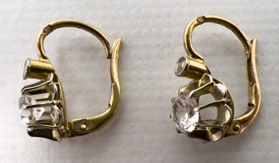 Gold and White Topaz Earrings, and Gold, Diamond, and Enamel Earring Charms
