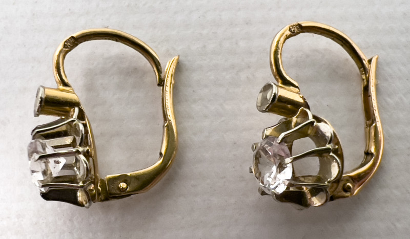 Gold and White Topaz Earrings, and Gold, Diamond, and Enamel Earring Charms