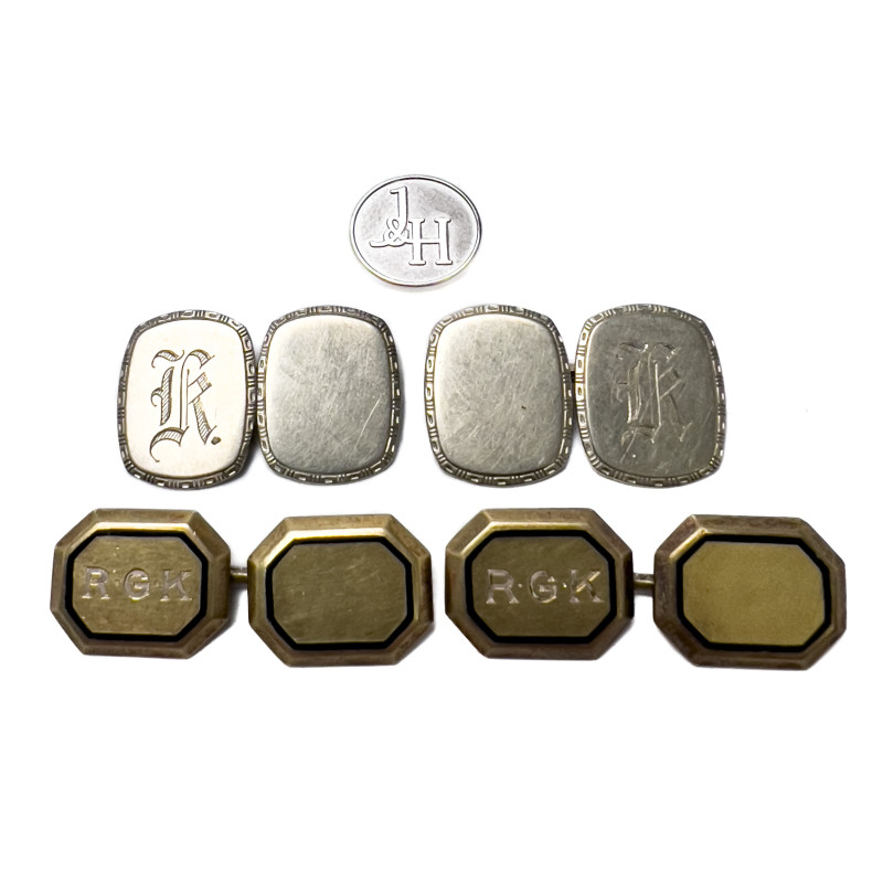 Gold and White Gold Cuff Links and Pin, Group of 5