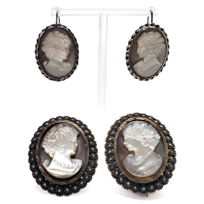 Image for Lot Mother of Pearl Cameo Demi-Parure Set