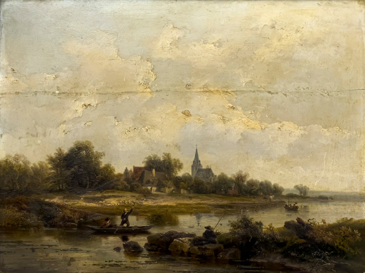 Pieter Lodewijk Kühnen,&nbsp;Untitled (Fishing on the River)oil on panel