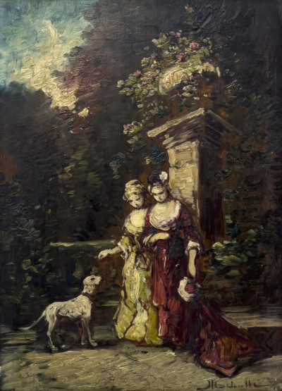 Image for Lot Artist Unknown - Women in the Garden, in the Manner of Adolphe Monticelli