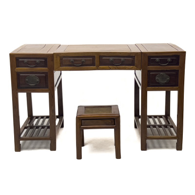 Chinese Hardwood Double Pedestal Desk