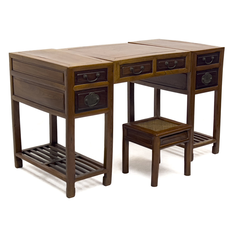Chinese Hardwood Double Pedestal Desk