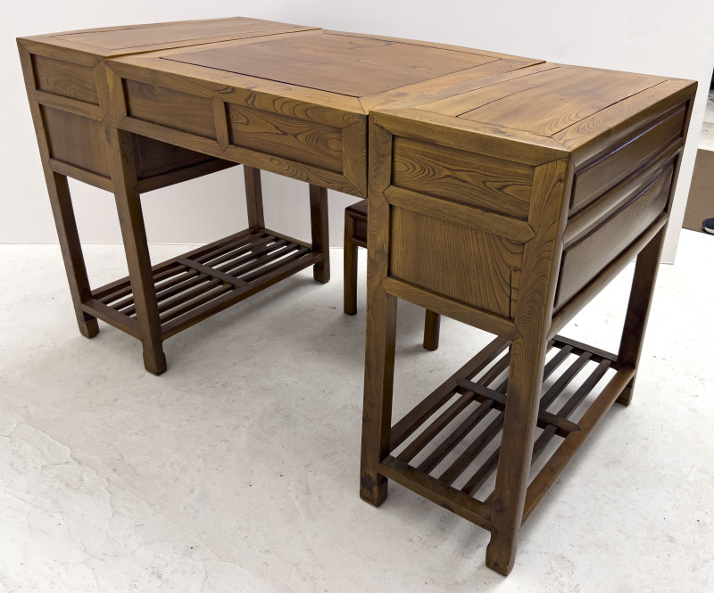 Chinese Hardwood Double Pedestal Desk