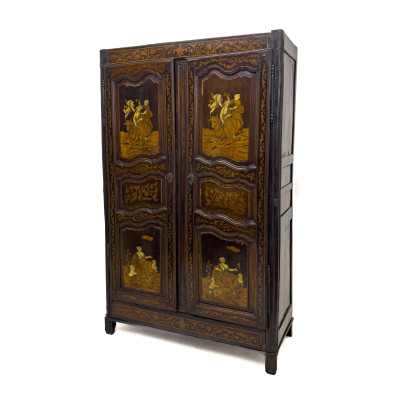 Image for Lot Continental Bone Inlaid Tall Cabinet