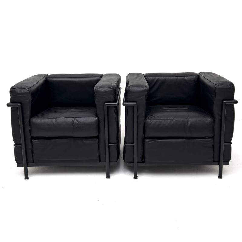 Le Corbusier LC2 style Armchairs, Pair