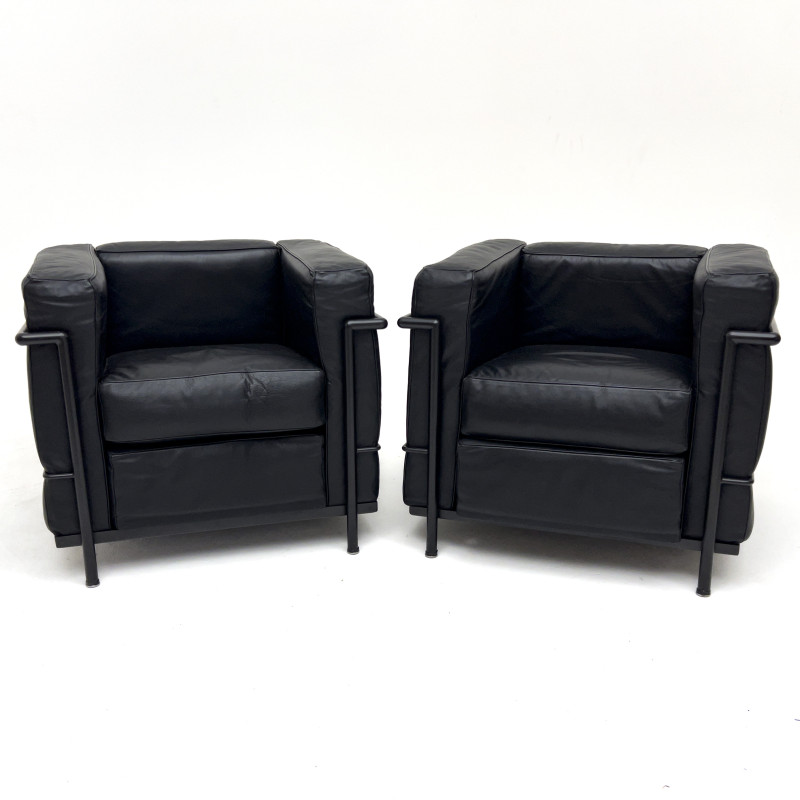 Le Corbusier LC2 style Armchairs, Pair