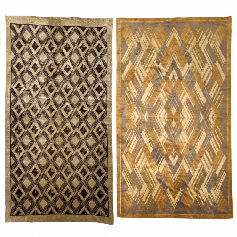 Art Deco Geometric Fabric Wall Hangings, Group of 2