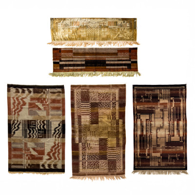 Image for Lot Art Deco Geometric Fabric Wall Hangings, Group of 5
