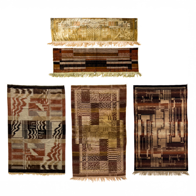 Art Deco Geometric Fabric Wall Hangings, Group of 5