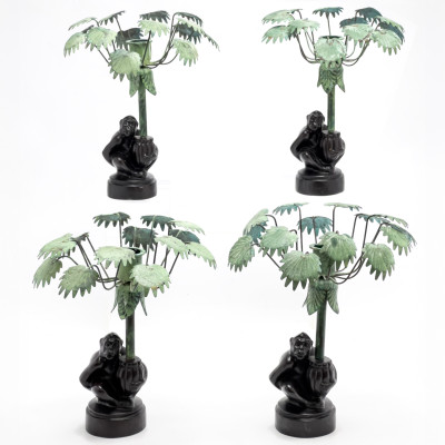 Patinated Bronze Candlesticks, Group of 4