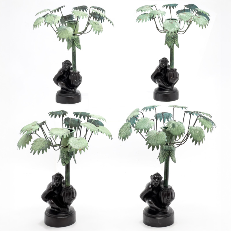 Patinated Bronze Candlesticks, Group of 4