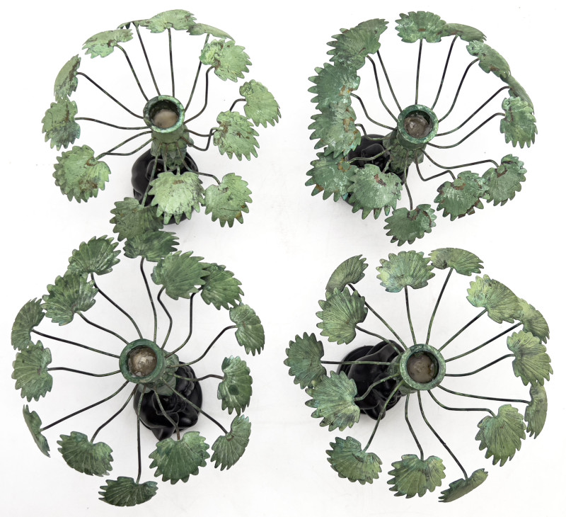 Patinated Bronze Candlesticks, Group of 4