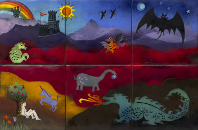 Image for Lot Fantasy Enamel Tile Composition