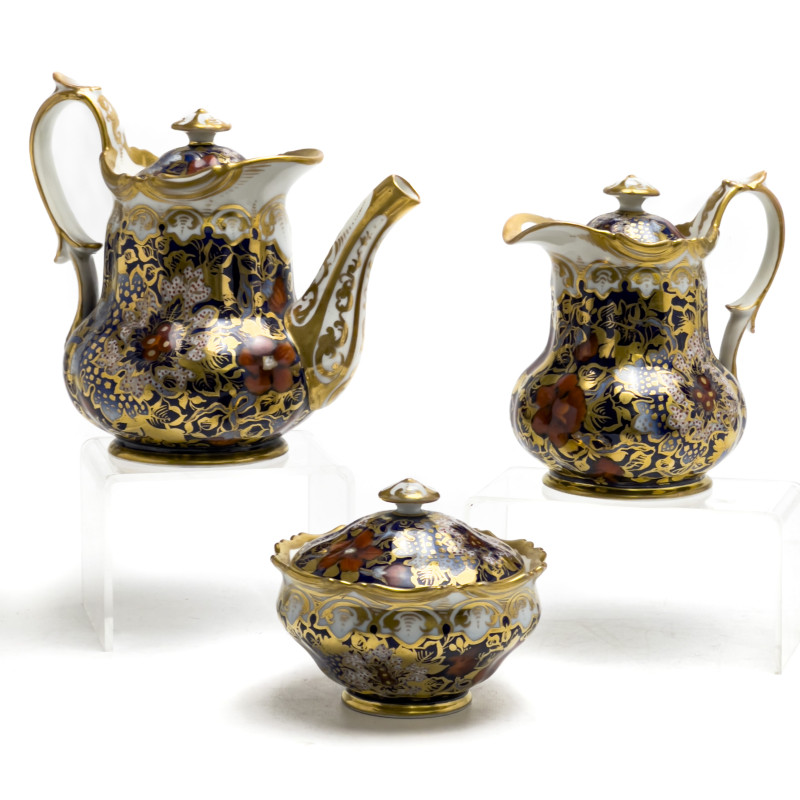 English Imari Style Cobalt Blue and Gold Tea Service